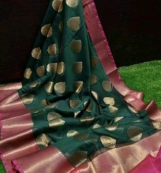 Dark Green Maheshwari Silk Cotton Saree From Banarasi