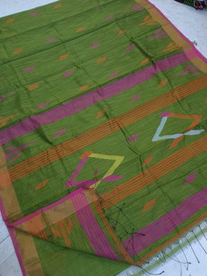 Green Pure Handloom Silk Cotton Saree From Bengal