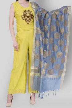 Light Blue Silk Zari Dupatta From Banaras