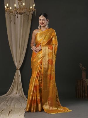 Gold Pure Handloom Organza Saree