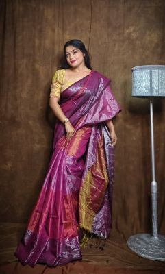 Multi Colour Pure Handloom Tissue Saree From Bengal