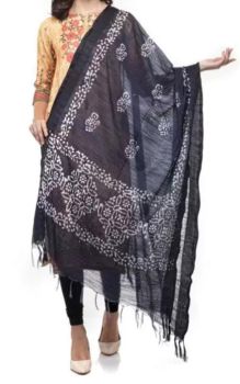 Black Cotton Dupatta From Banaras