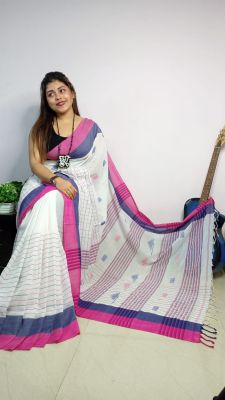 White Pure Handloom Cotton Saree From Bengal