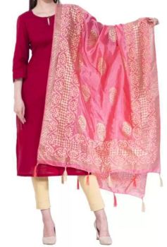 Rose Pink Silk Dupion Dupatta From Banaras