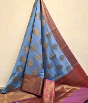 Blue Maheshwari Silk Cotton Saree From Banarasi