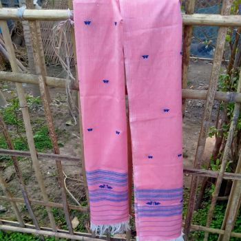Pink Pure Handloom Butta Cotton Stole From Assam