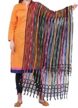Multicolor Organza Mirror Work Dupatta From Banaras