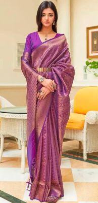 Purple Pure Handloom Semi Silk Saree From Banaras