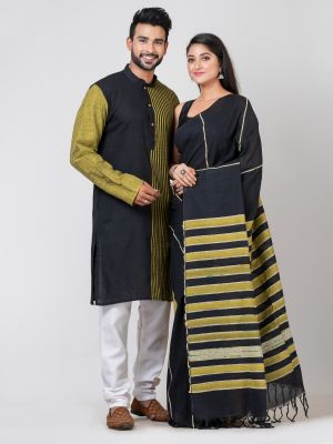 Black Pure Handloom Couple Set From Bengal