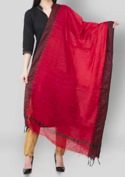 Red Cotton Dupatta From Banaras