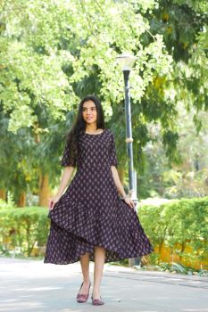 Black Pure Cotton Hand Block Printed One Piece