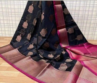 Black Maheshwari Silk Cotton Saree From Banarasi