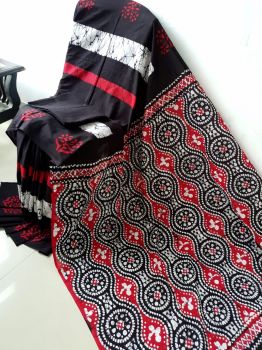 Black Hand Block Printed Work Saree