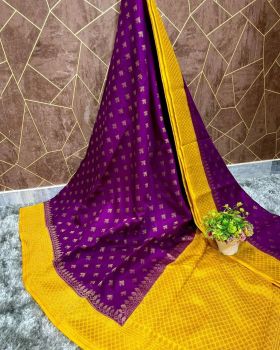 Voilet Silk Zari Buta Design Banarasi Saree