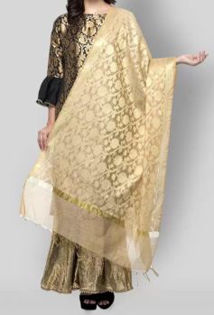 Cream Chanderi Gold Zari Dupatta From Banaras