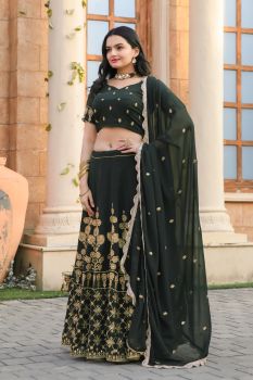 Party Wear Designer Georgette Sequence Work Dark Green Lehenga choli