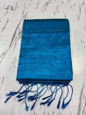 Navy Blue Pure Handloom Tissue Cotton Saree From Bengal