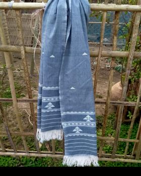 Light Blue Pure Handloom Butta Cotton Stole From Assam