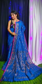 Royal Blue Buti Design Pure Handloom Jamdani Cotton Saree
