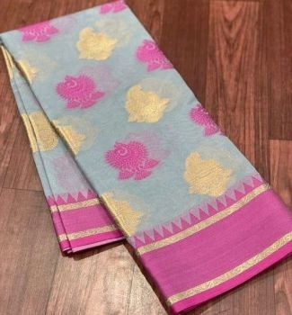 Grey Maheshwari Silk Cotton Saree From Banarasi
