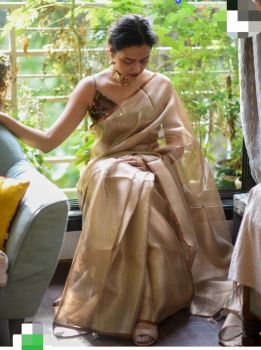Pale Pure Handloom Tissue Saree From Bengal