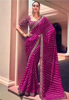 Purple Pure Handloom Georgette Saree From Banaras