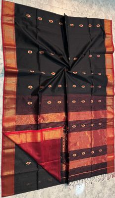 Black Pure Handloom Meheshwari Silk Saree From Bengal
