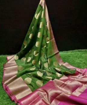 Parrot Green Maheshwari Silk Cotton Saree From Banarasi