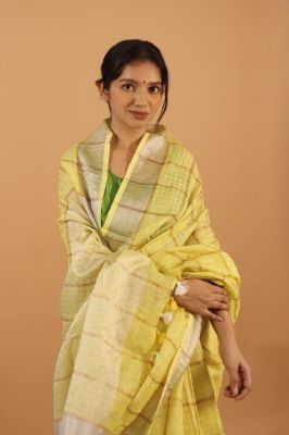 Yellow Linen By Linen Saree From Bhagalpur