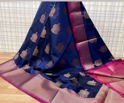 Navy Blue Maheshwari Silk Cotton Saree From Banarasi
