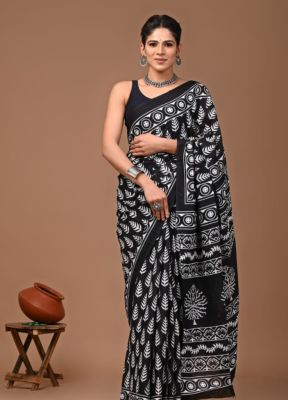 Black Pure Handloom Mulmul Saree From Bengal