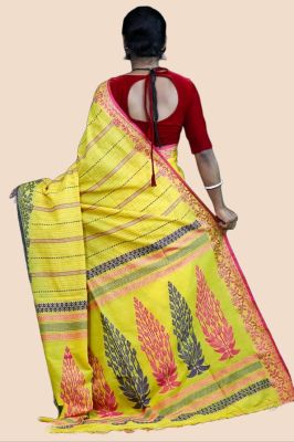 Olive Green Pure Handloom Cotton Saree From Bengal