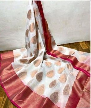White Maheshwari Silk Cotton Saree From Banarasi