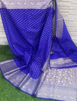 Royal Blue Buti Katan Georgette Saree