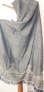 Gray Pure Organic Handloom Mirror Work Shawl