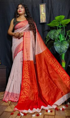 Light Lavender Pure Handloom Tissue Saree From Bengal