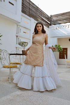 White and Gold Sharara Set