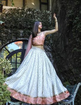 White and Peach Lehnga Set