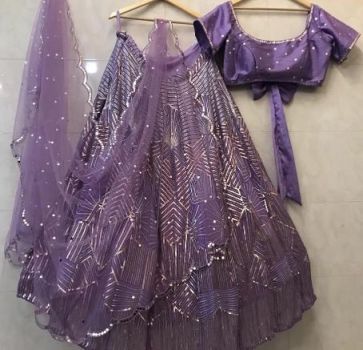 Lavendar metallic sequins and mirror lehnga set