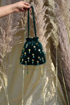 Bottle Green Velvet Potli