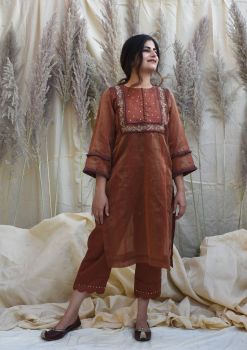 Copper Chanderi Kurta Set