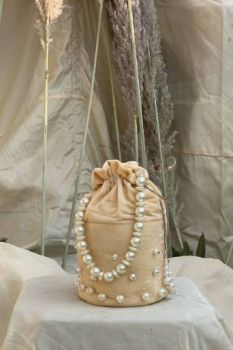 Pearlicious Peach Velvet Potli Bag