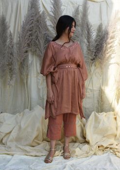 Cotton Jaquard Kaftan With Pants