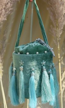 Mint Green Resham Tasseled Bucket Bag