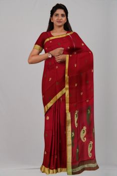 Maroon Mango Silk & Cotton Handloom Saree