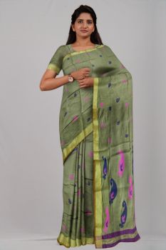 Grey Mango Silk & Cotton Handloom Saree