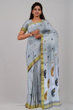 White Mango Silk & Cotton Handloom Saree
