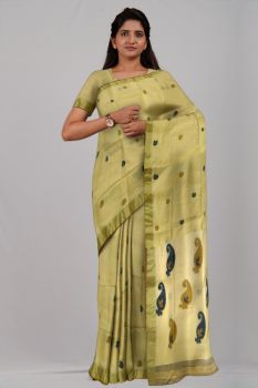 Cream Mango Silk & Cotton Handloom Saree