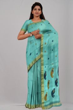 Sky Blue Mango Silk & Cotton Handloom Saree