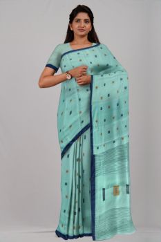 Sky Blue Box Silk & Cotton Handloom Saree
